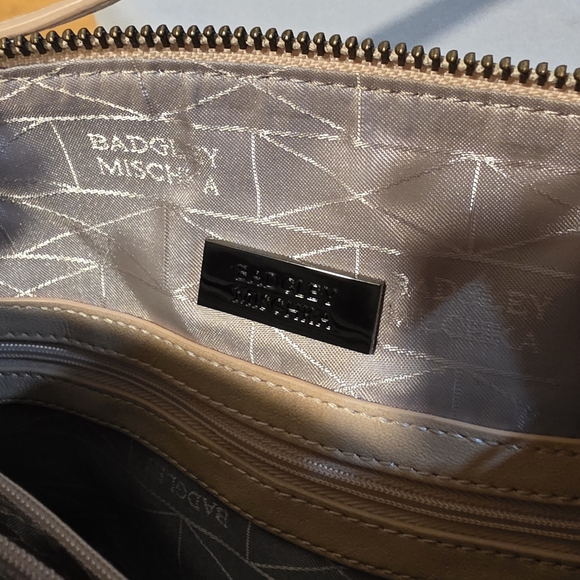 Vintage Badgley Mischka Tan & Gold Chevron Snakeskin Leather Crossbody Bag. NWT - Picture 5 of 15